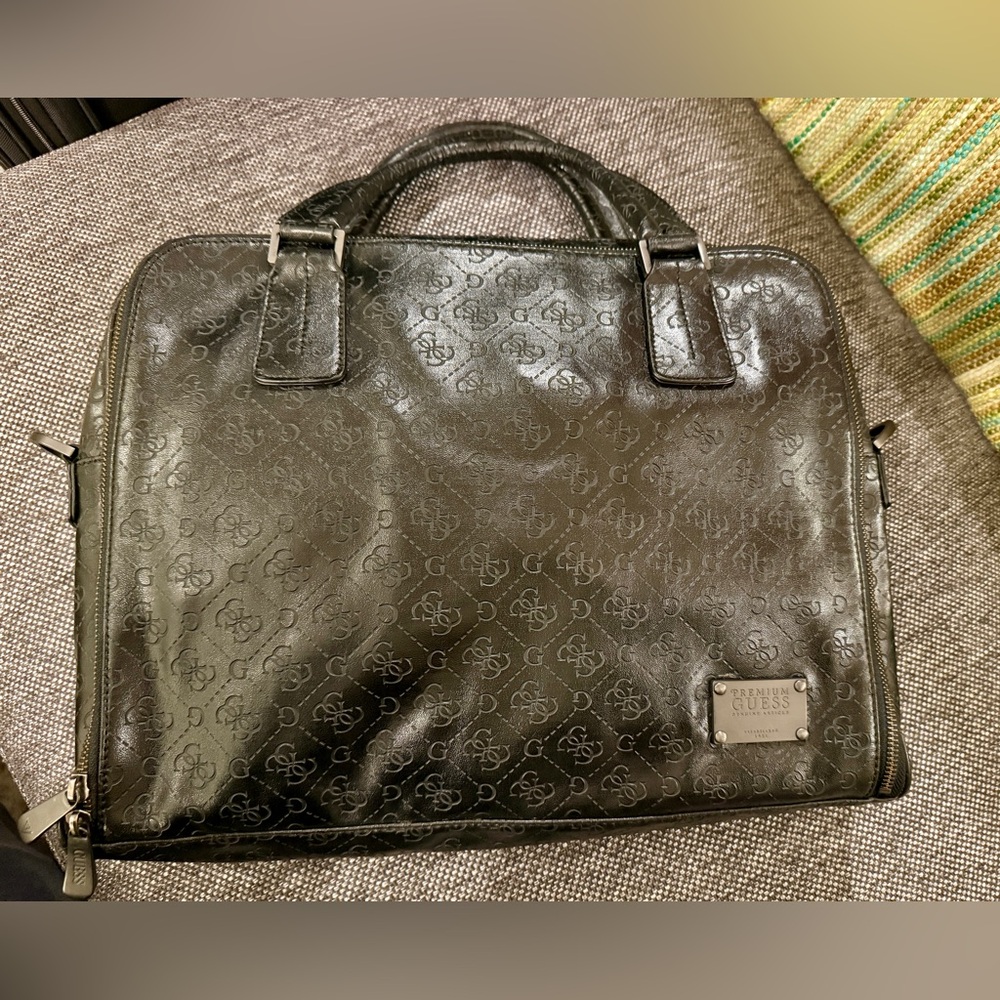 Guess Black Leather Laptop Bag with Embossed Pattern